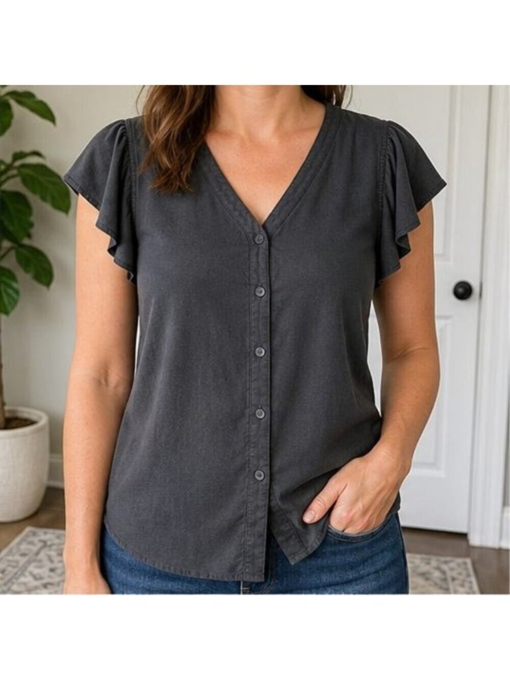 Charcoal Puff Sleeve Top